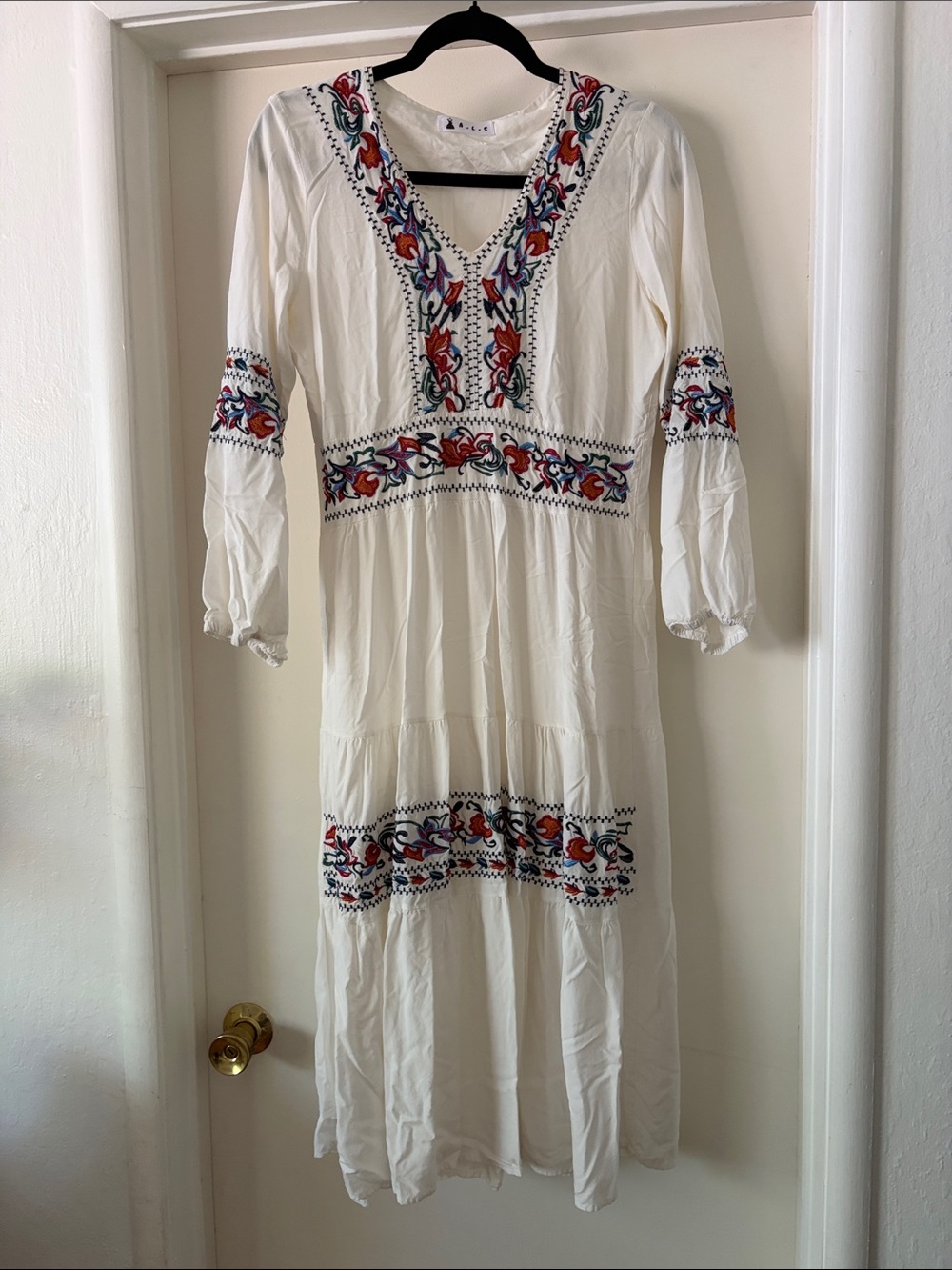 White V-Neck Sundress with Bishop Sleeves